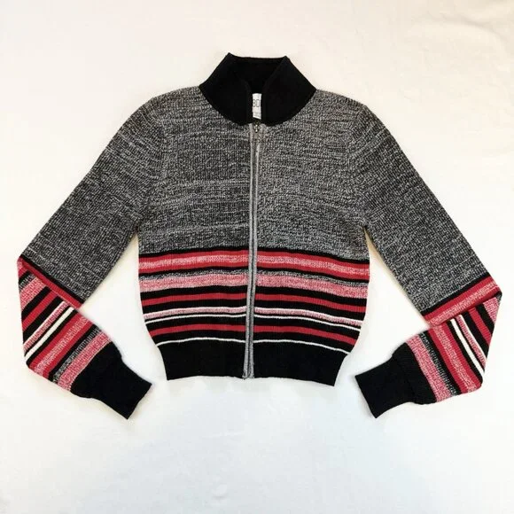 BDG Urban Outfitters Women Size M Quinn Zip Up Sweater Black & Red NWT$69 - Picture 2 of 13